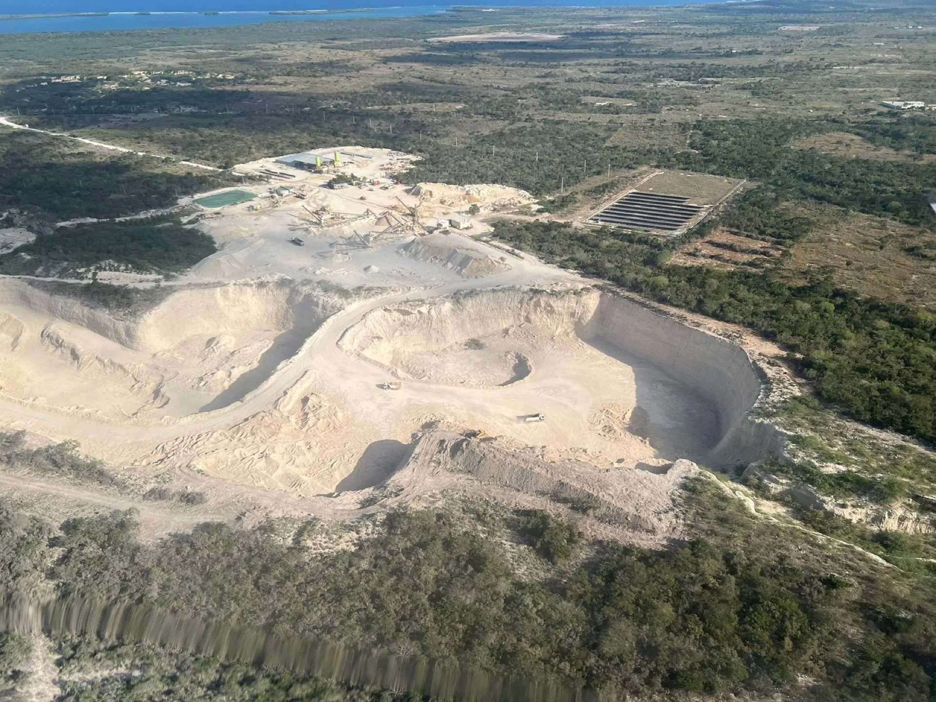 Aerial view of Interagg limestone quarry operations in the Dominican Republic supplying Argos Materials aggregates